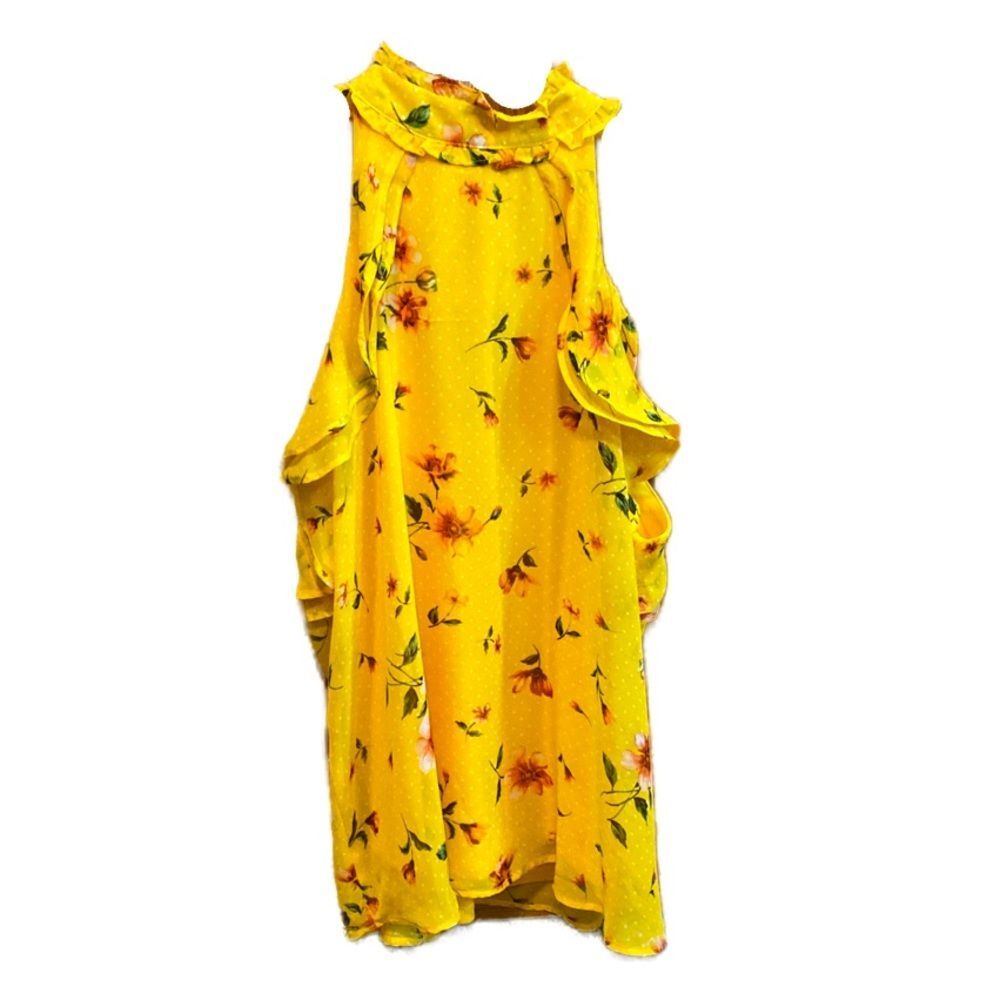Vibrant Charming Charlie Sleeveless Yellow Floral Blouse Size Large